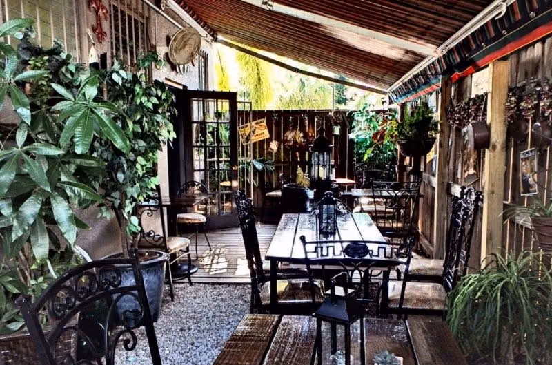 The garden dining patio at Le Patio in Wilton Manors
